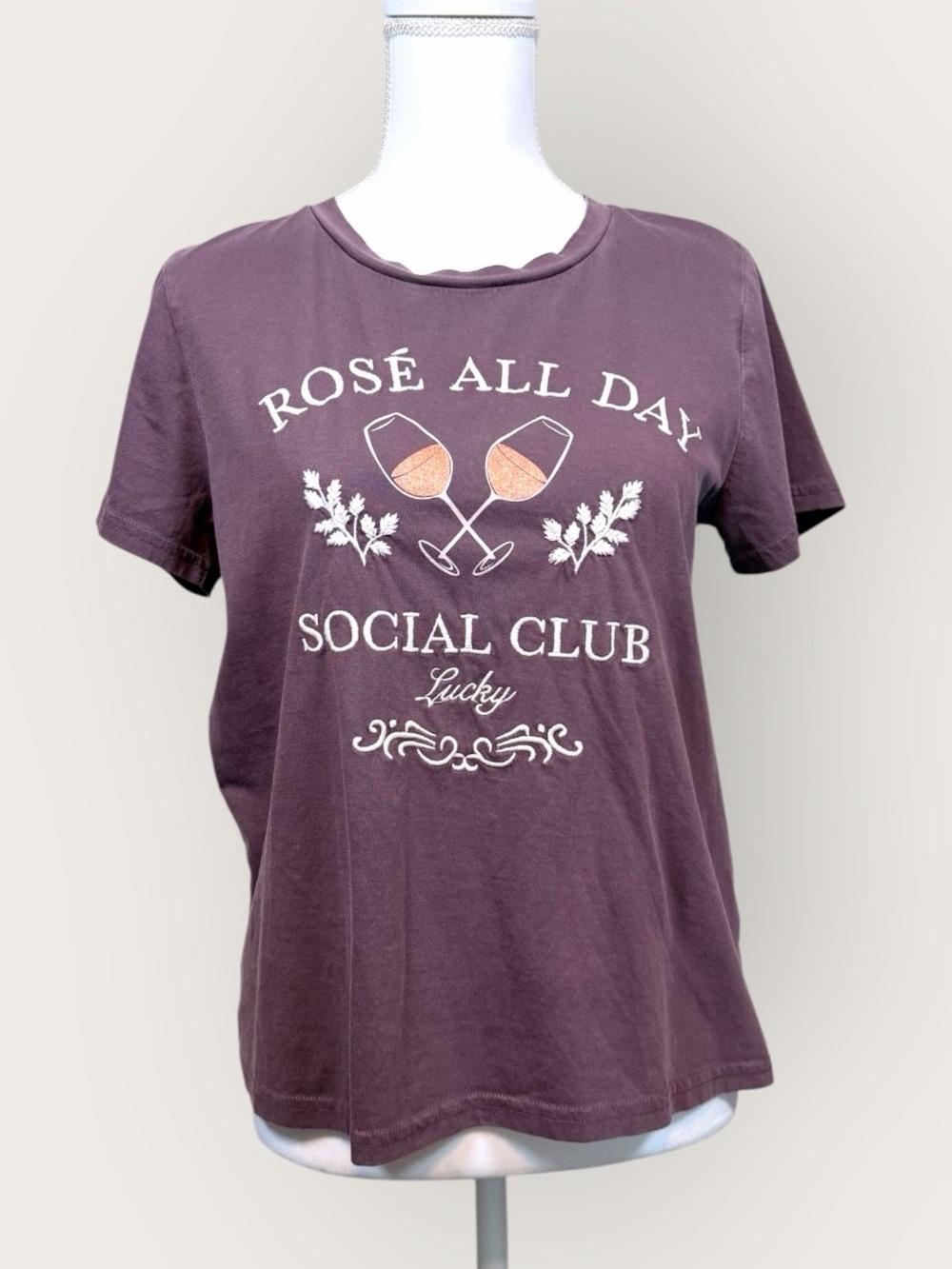 Lucky Brand Rosé All Day Graphic Tee - Mauve Purple Size Large